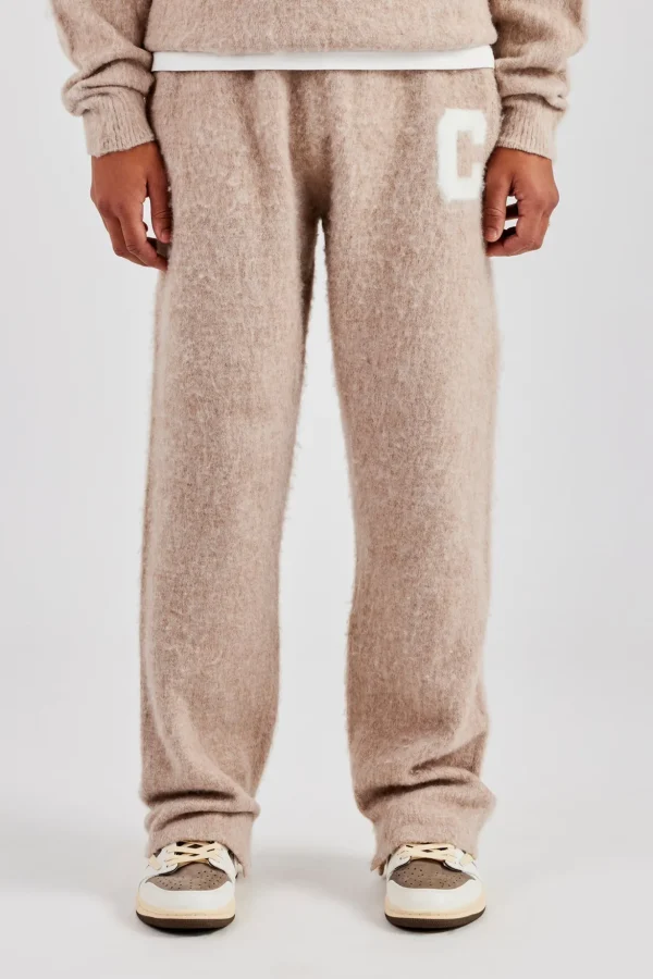 Brushed Knit Split Hem Knitted Jogger - Stone