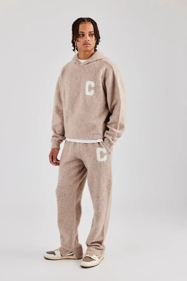 Brushed Knit Split Hem Knitted Jogger - Stone