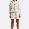 C Embroidered Zip Through Hoodie & Short Set - Stone