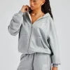 C Embroidered Zip Through Hoodie - Grey Marl