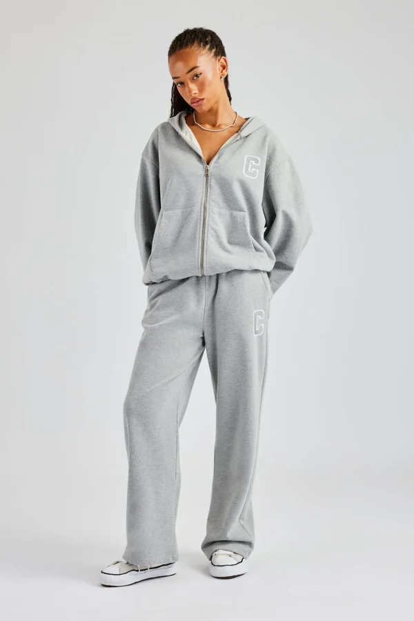 C Embroidered Zip Through Tracksuit - Grey Marl