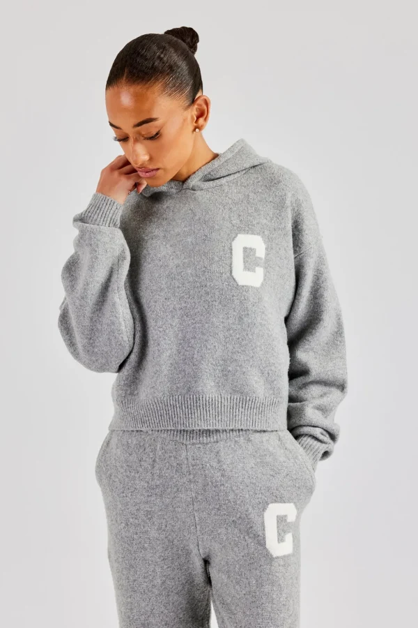 C Knitted Hoodie - Grey