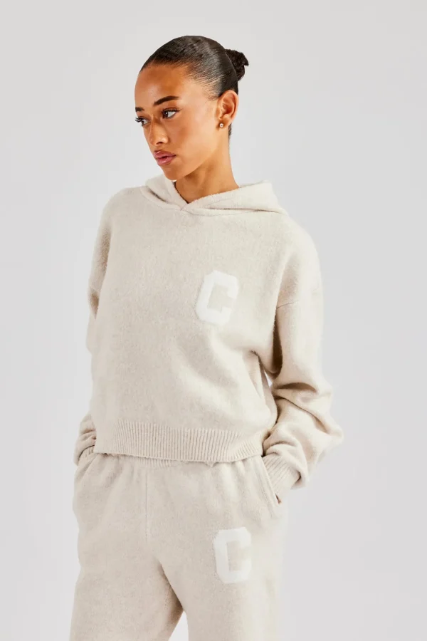 C Knitted Hoodie - Oatmeal