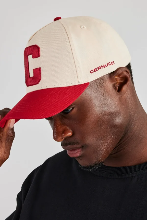 C Red Embroidered Hat - Off White