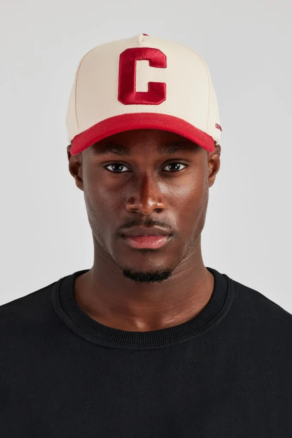 C Red Embroidered Hat - Off White