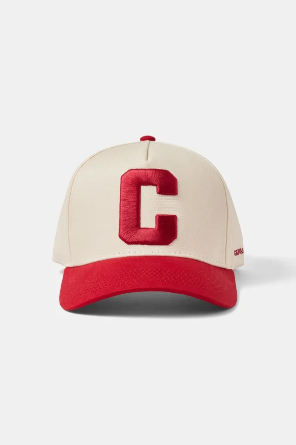 C Red Embroidered Hat - Off White