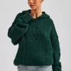 CCC Spliced Cable Knit Hoodie - Forest Green