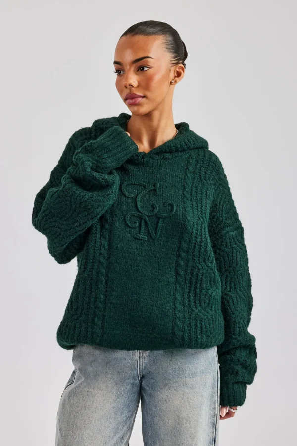 CCC Spliced Cable Knit Hoodie - Forest Green