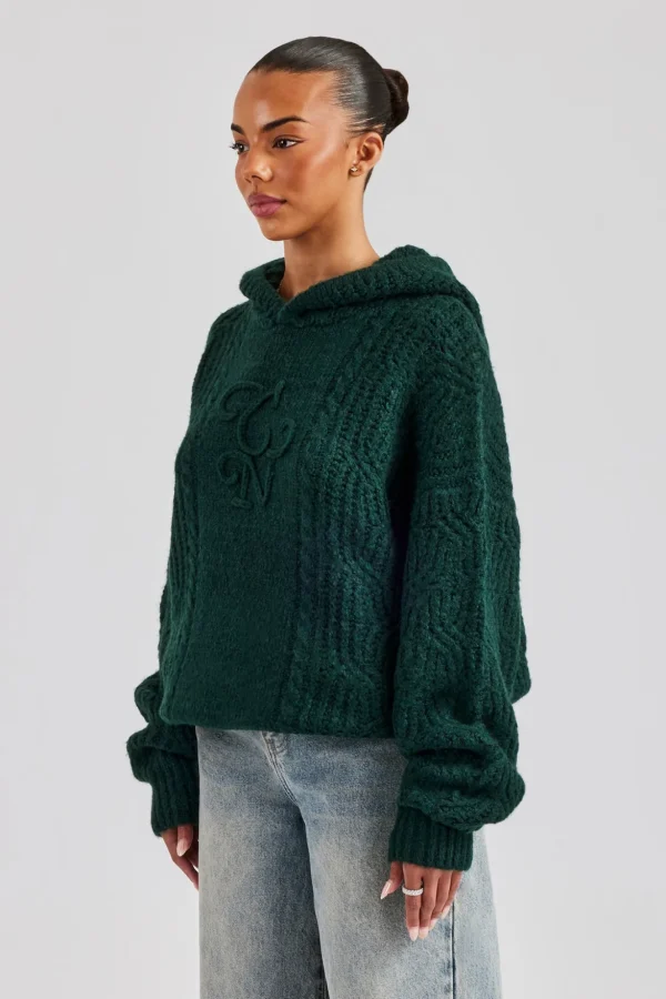 CCC Spliced Cable Knit Hoodie - Forest Green