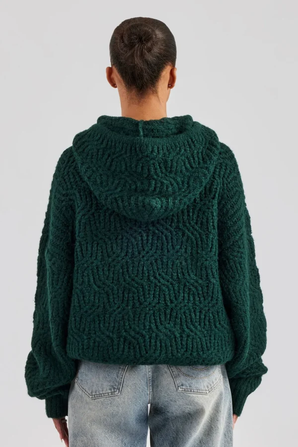 CCC Spliced Cable Knit Hoodie - Forest Green