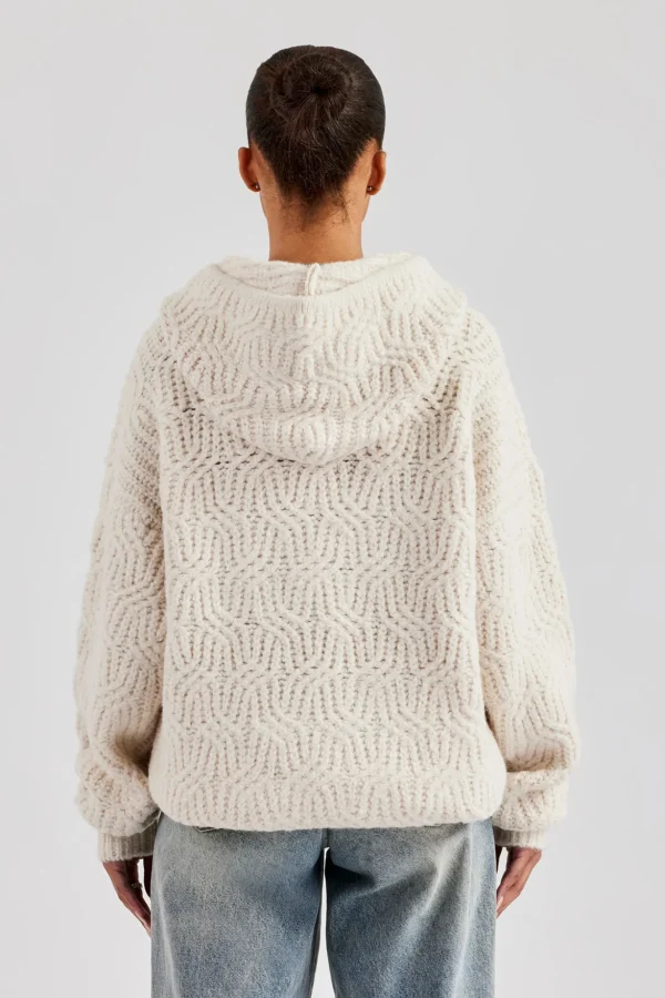 CCC Spliced Cable Knit Hoodie - Off White