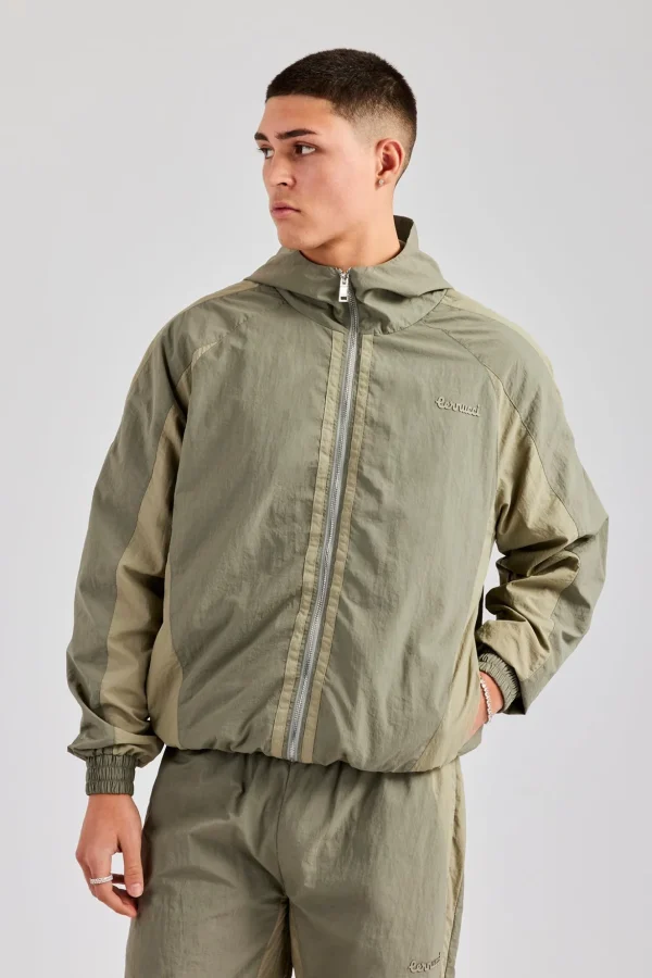 Cernucci Contrast Panel Nylon Track Top - Khaki