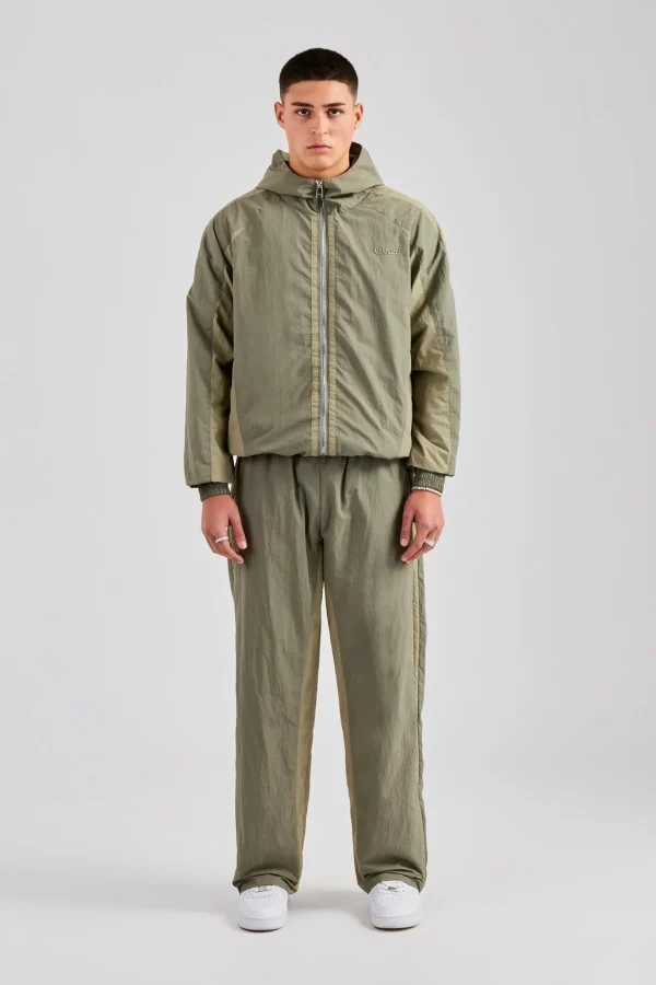 Cernucci Contrast Panel Nylon Tracksuit - Khaki