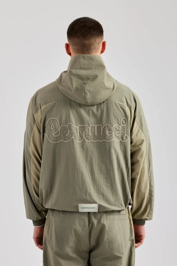 Cernucci Contrast Panel Nylon Track Top - Khaki