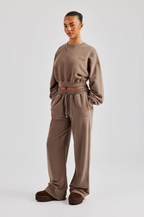 Cernucci Cropped Hoodie & Wide Leg Jogger - Taupe