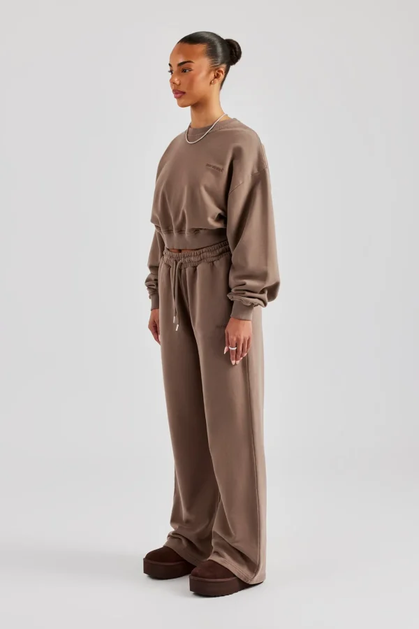 Cernucci Cropped Hoodie & Wide Leg Jogger - Taupe