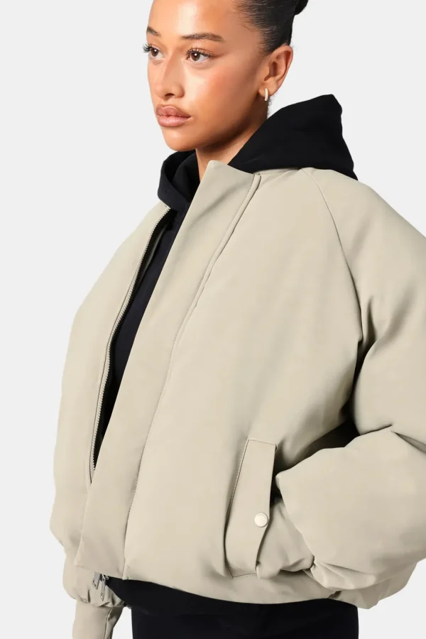 Cernucci Cropped PU Puffer Bomber Jacket - Sage