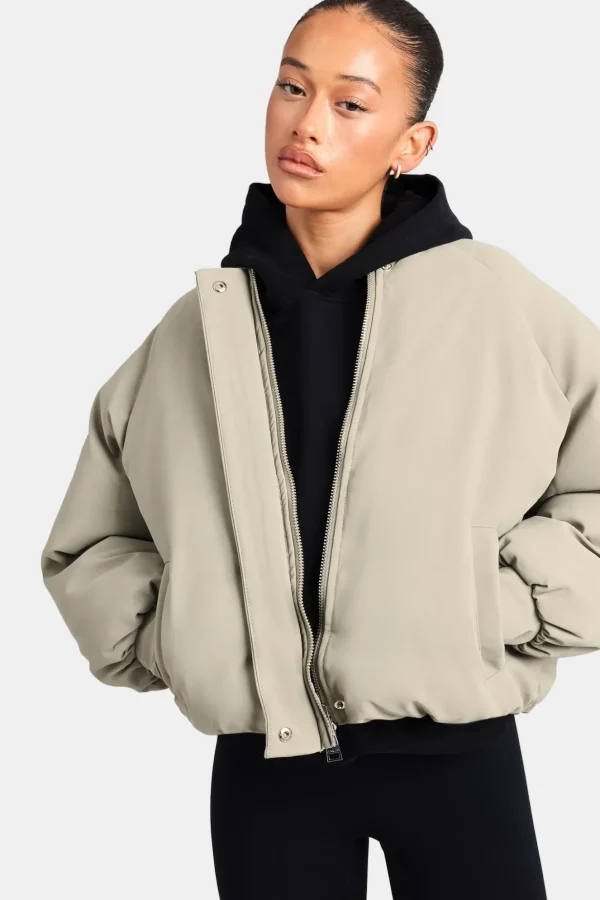 Cernucci Cropped PU Puffer Bomber Jacket - Sage