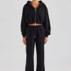 Cernucci Cropped Zip Through Hoodie & Wide Leg Jogger - Black