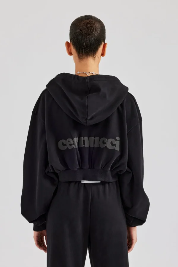 Cernucci Cropped Zip Through Hoodie - Black