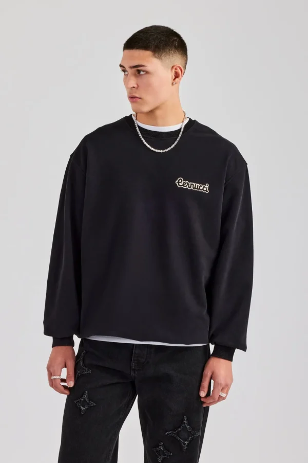 Cernucci Embroidered Oversized Sweatshirt - Black