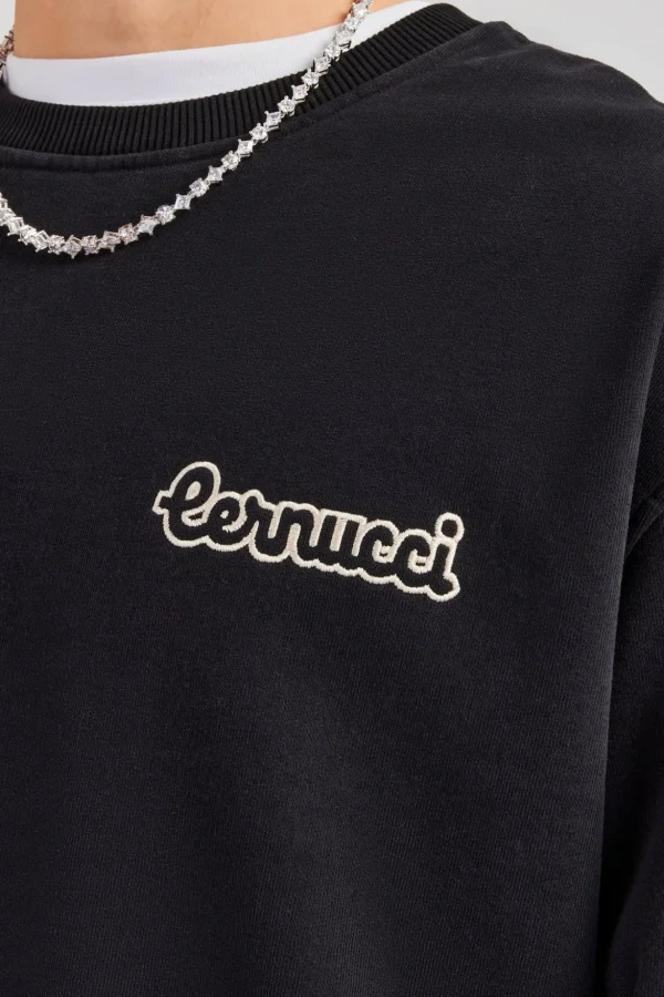 Cernucci Embroidered Oversized Sweatshirt - Black