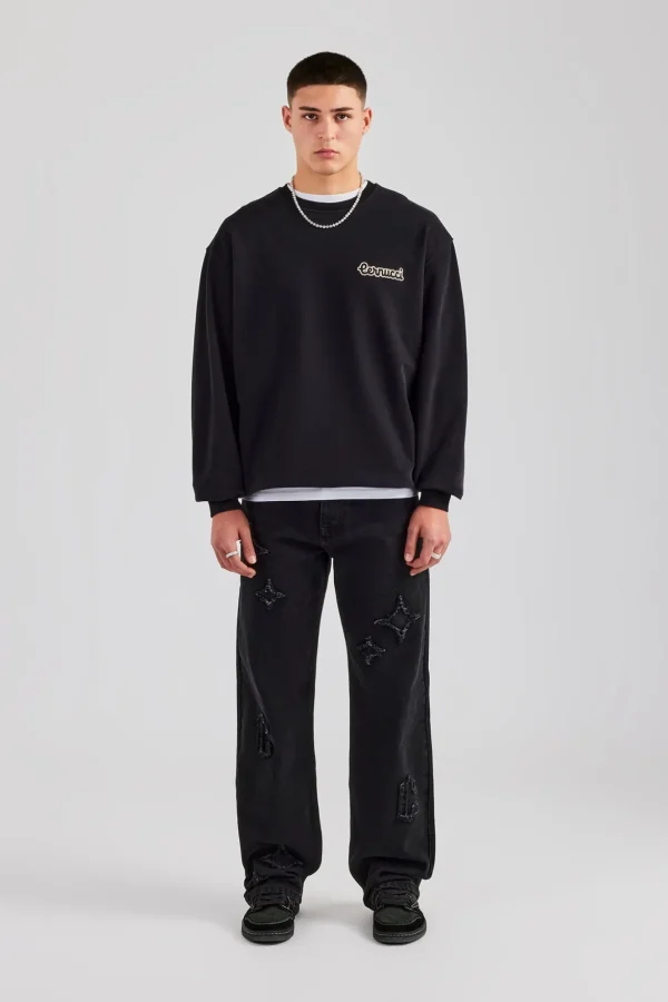 Cernucci Embroidered Oversized Sweatshirt - Black