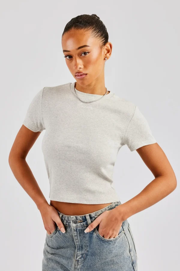 Cernucci Embroidered Rib Baby Tee - Ash Grey