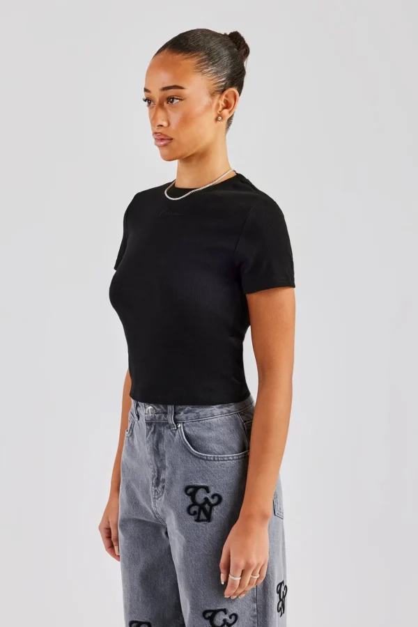 Cernucci Embroidered Rib Baby Tee - Black