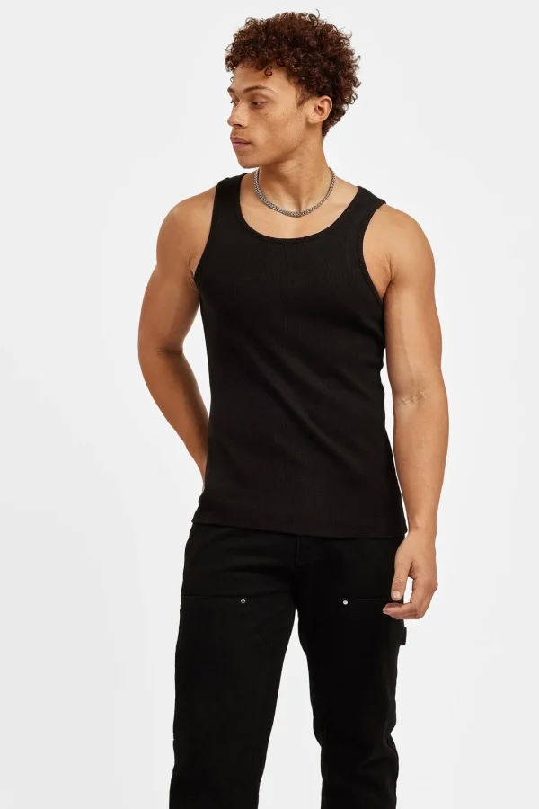 Cernucci Muscle Fit Ribbed Vest - Black