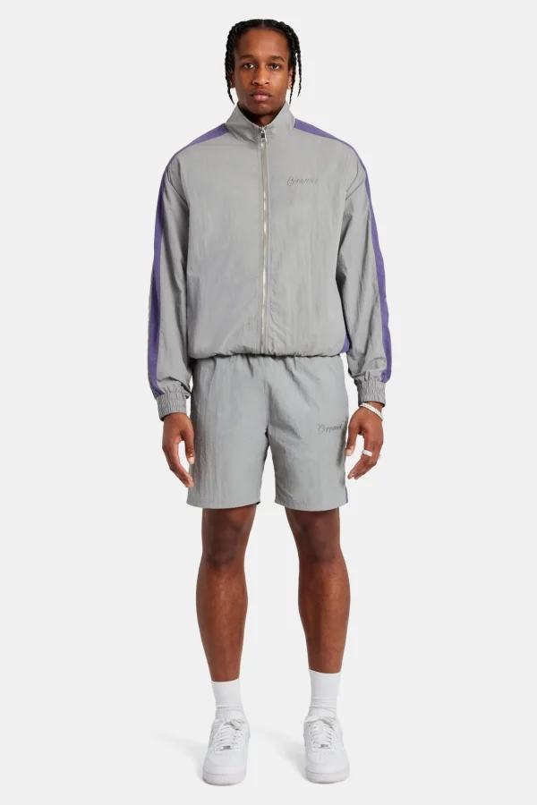 Cernucci Panelled Nylon Track Jacket & Short Set - Charcoal