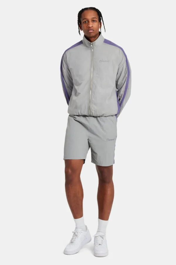 Cernucci Panelled Nylon Track Jacket & Short Set - Charcoal