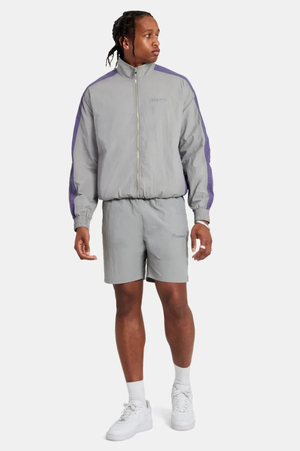 Cernucci Panelled Nylon Track Jacket & Short Set - Charcoal