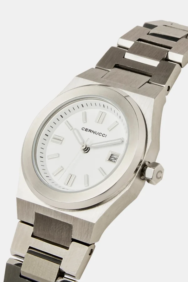 Cernucci White Dial Polished Watch - Silver