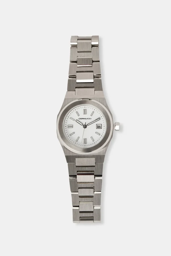 Cernucci White Dial Polished Watch - Silver