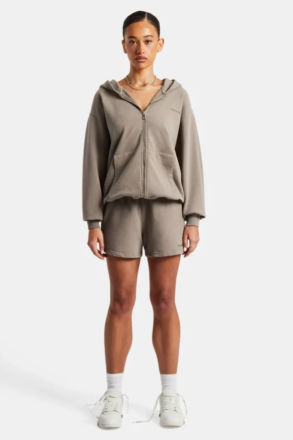 Cernucci Zip Through Hoodie & Short Set - Taupe