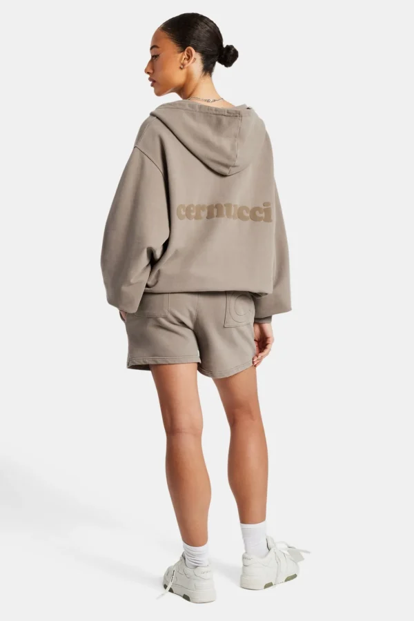 Cernucci Zip Through Hoodie & Short Set - Taupe