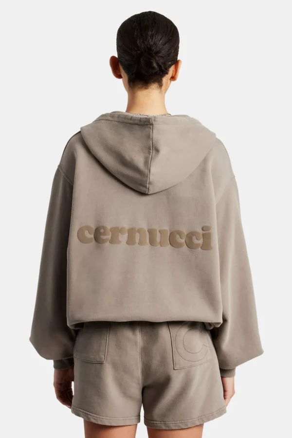 Cernucci Zip Through Hoodie & Short Set - Taupe