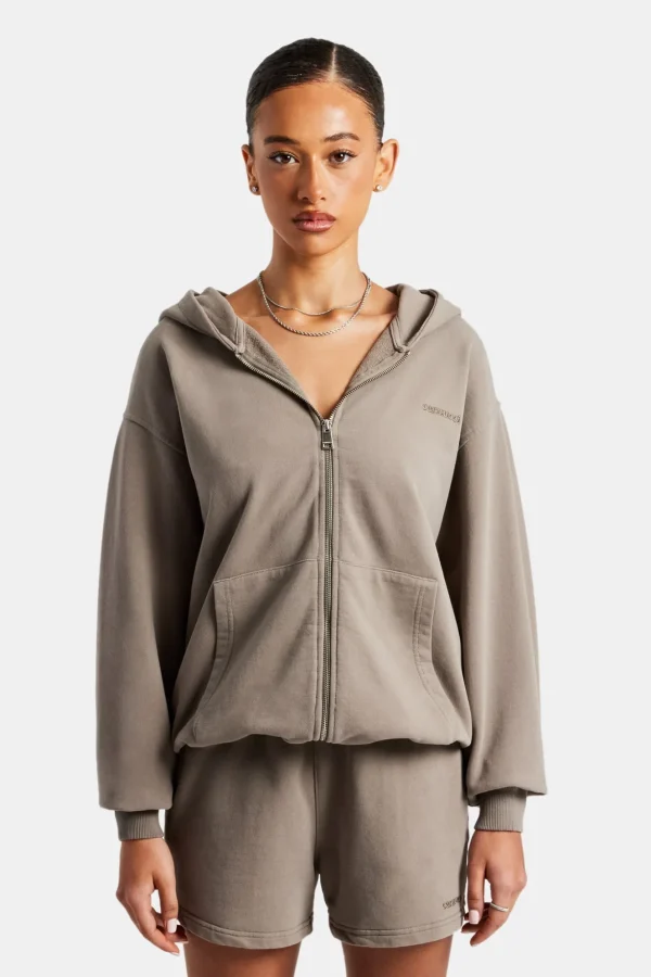 Cernucci Zip Through Hoodie & Short Set - Taupe