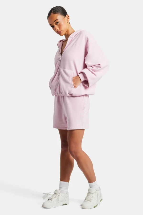 Cernucci Zip Through Hoodie & Short Set  - Pink