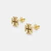 Chocolate Brown Cross Motif Stud Earrings - 8mm