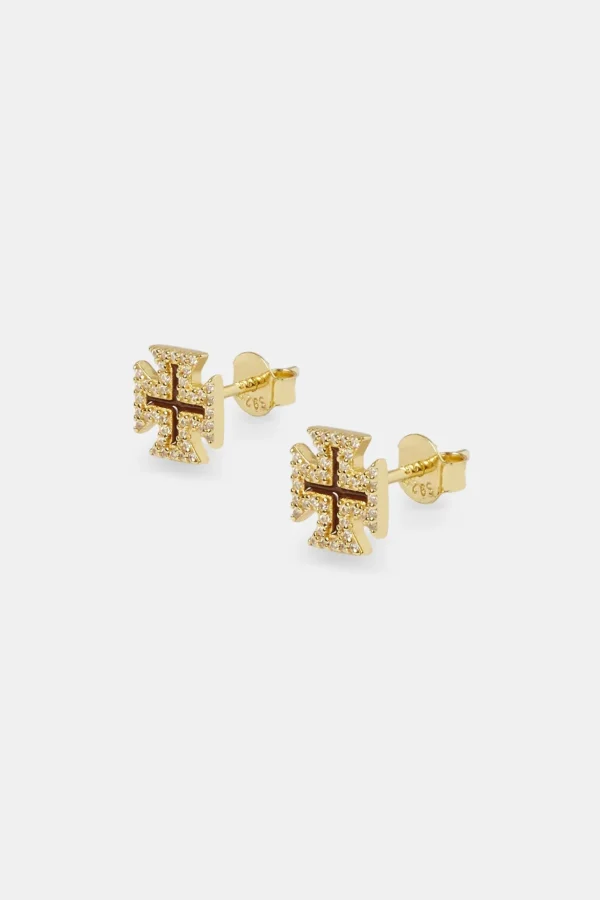 Chocolate Brown Cross Motif Stud Earrings - 8mm