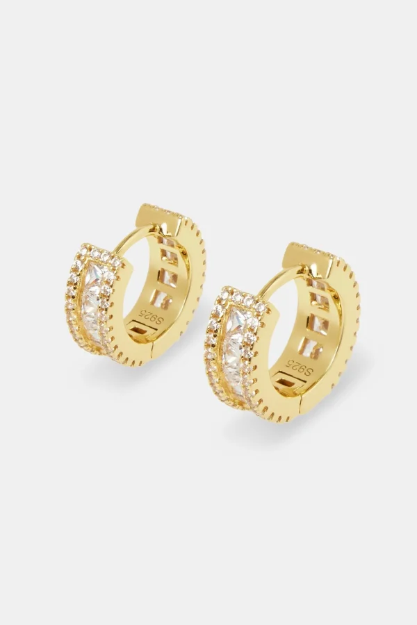 Clear Baguette Huggie Earrings - Gold