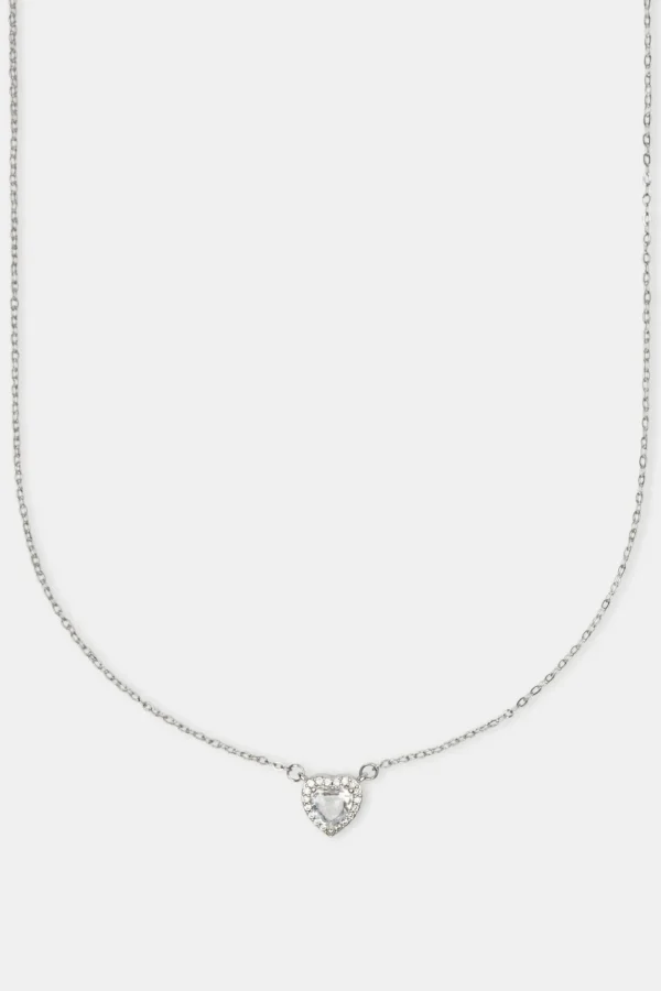 Clear Heart Bezel Necklace - White