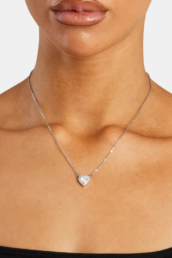 Clear Heart Bezel Necklace - White