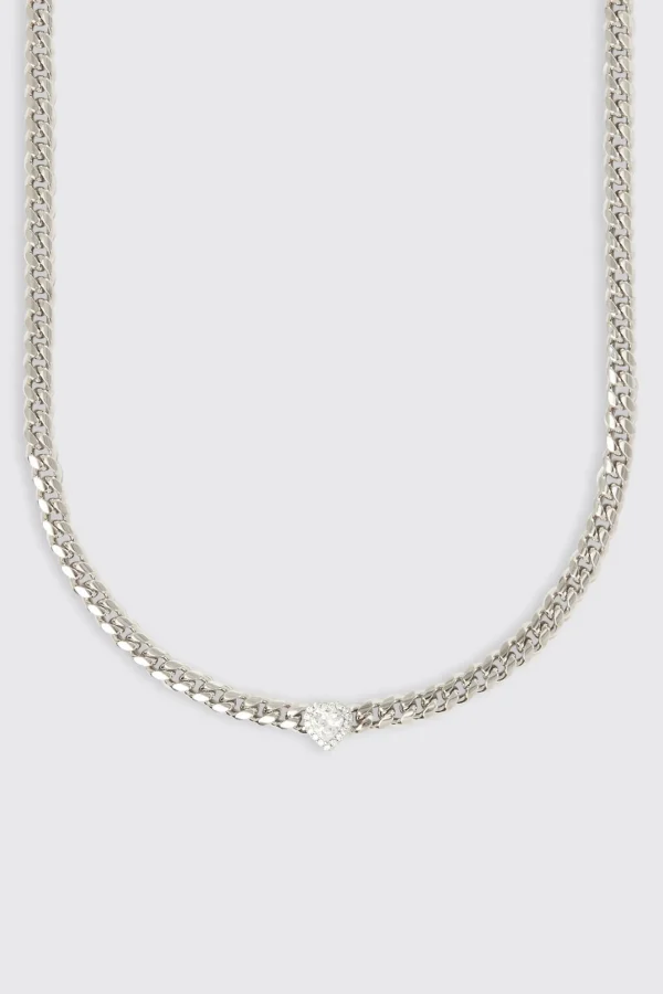 Clear Heart Cuban Chain - 5mm - White