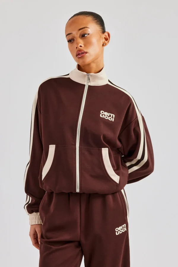 Colour Block Track Jacket - Chocolate