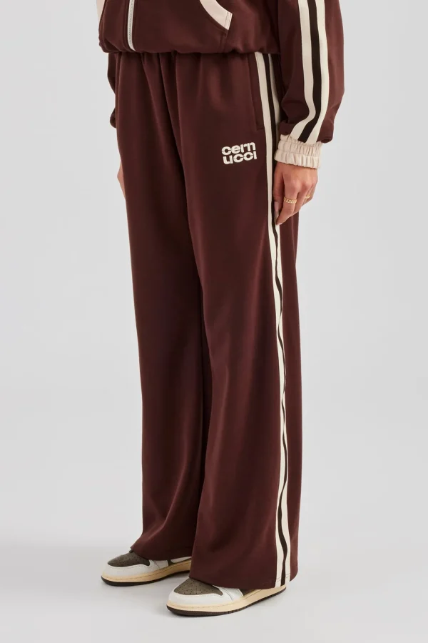 Colour Block Wide Leg Track Pant - Chocolate