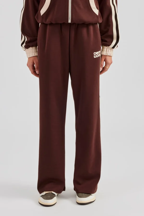 Colour Block Wide Leg Track Pant - Chocolate