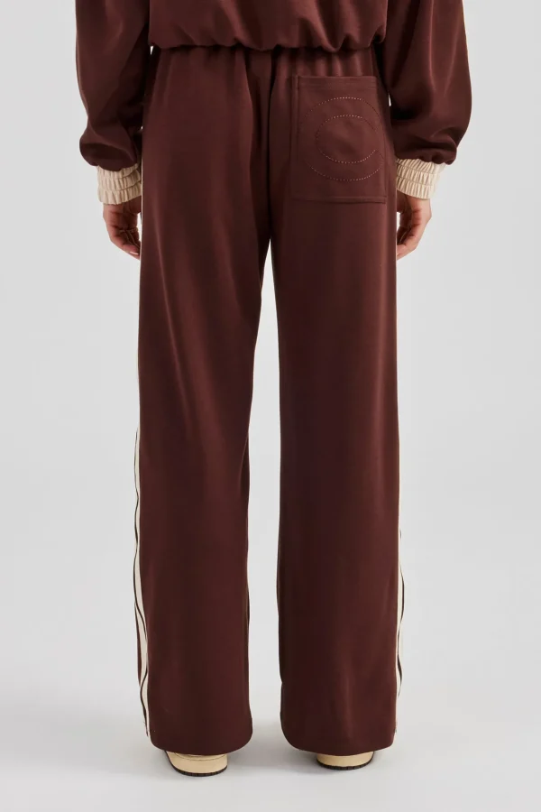 Colour Block Wide Leg Track Pant - Chocolate